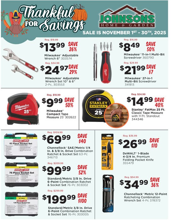 Johnsons Thankful for Savings page 1 - Sale ends November 30th, 2025
