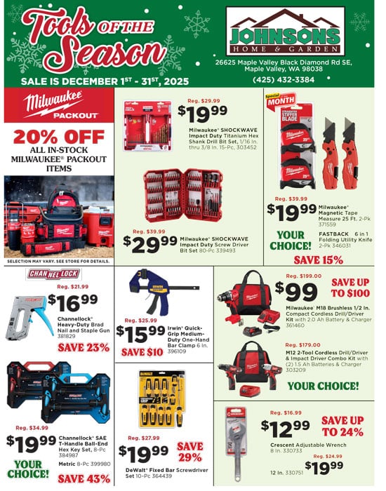 Johnsons Home & Garden Tools of the Season Sale Flyer sale ends Dec 31st - page 1