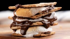 Stacked s'mores with dark chocolate. yum!