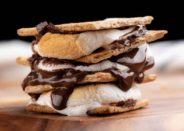 Stacked s'mores with dark chocolate. yum!