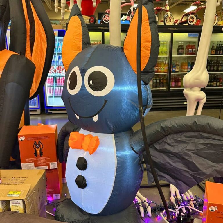 Inflatable cute vampire bat Halloween yard decoration at Johnsons Home and Garden Maple Valley